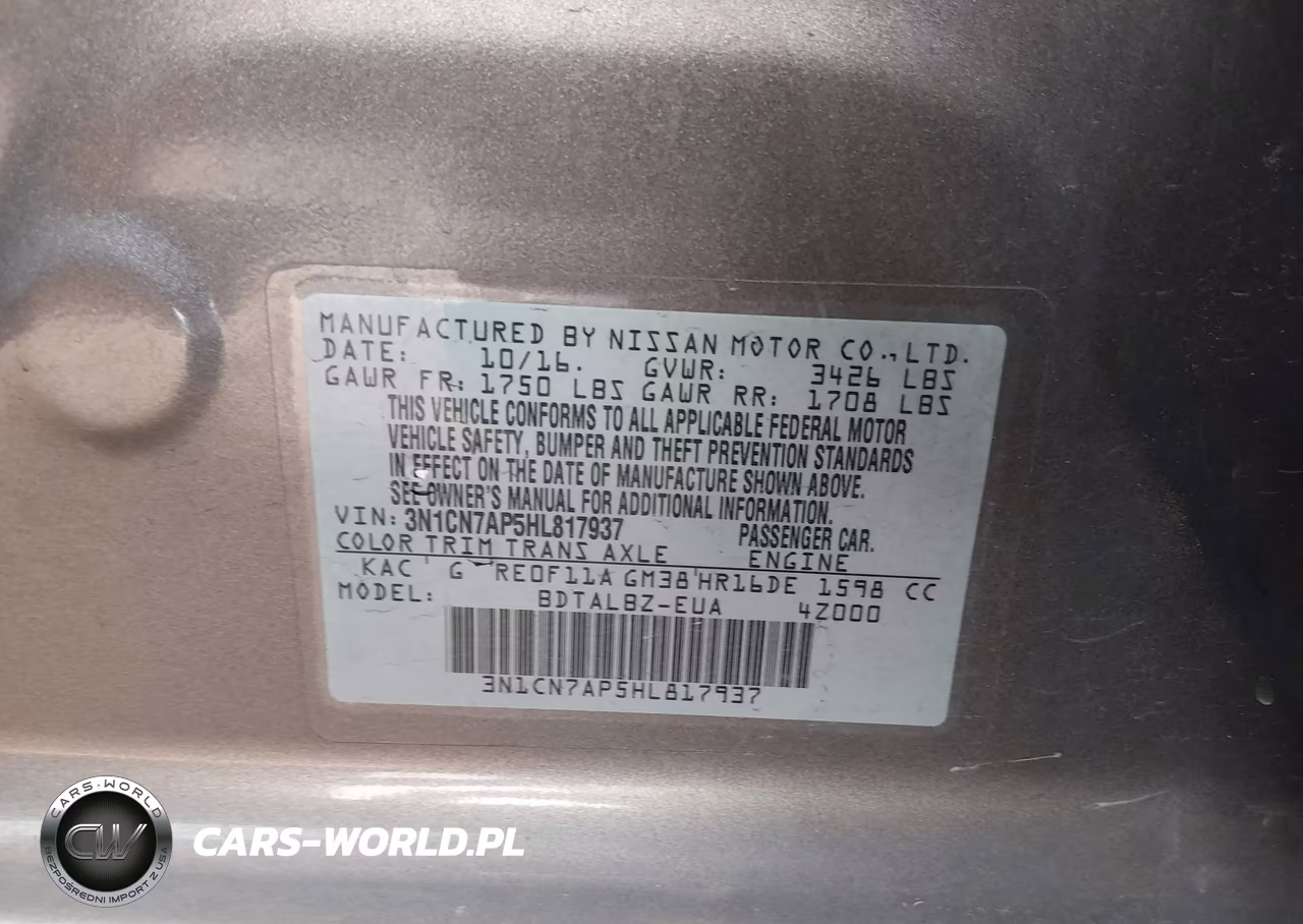 2017 Nissan Versa 1.6 Sv VIN:3N1CN7AP5HL817937 - 9