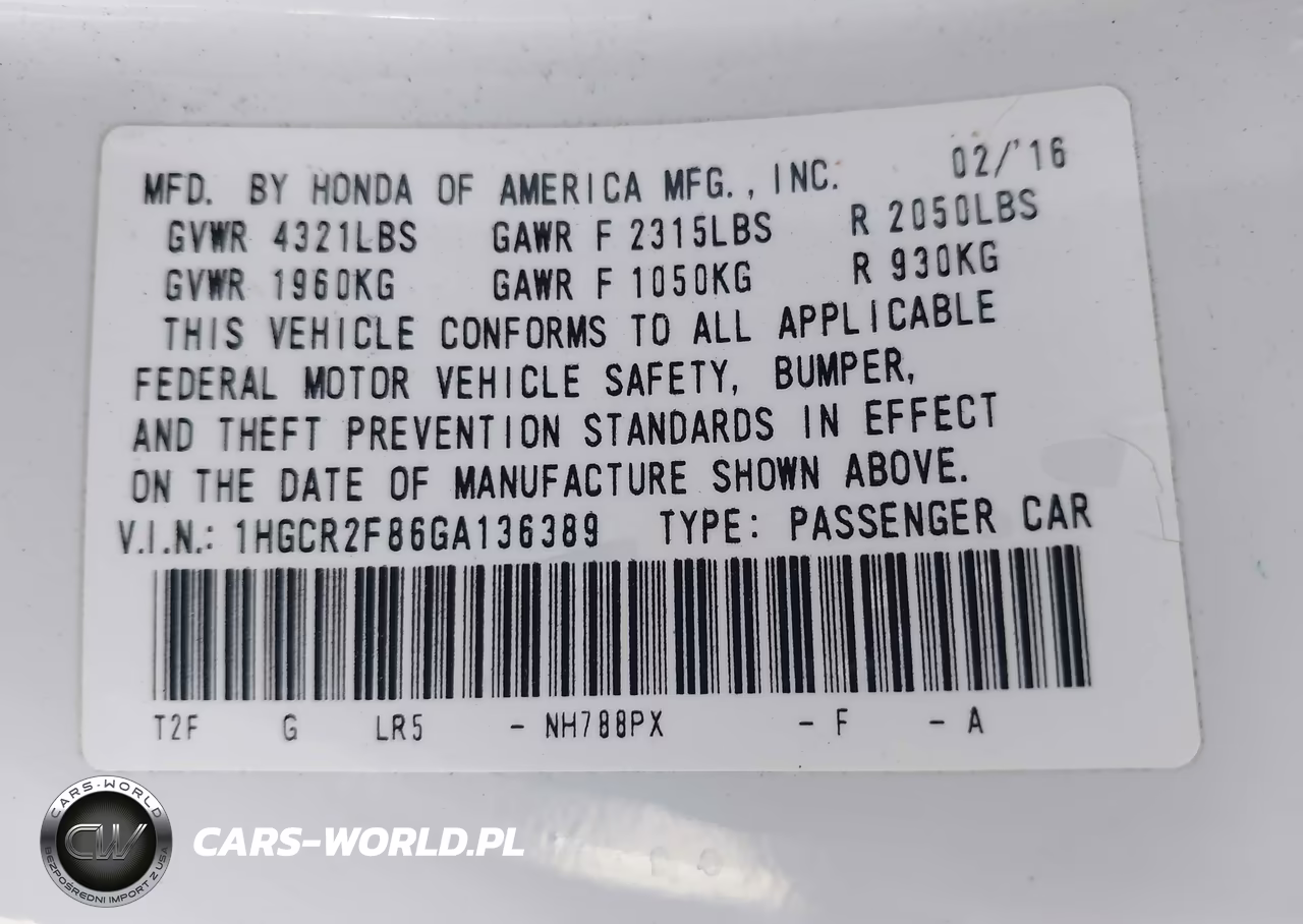 2016 Honda Accord Ex-L VIN:1HGCR2F86GA136389 - 9