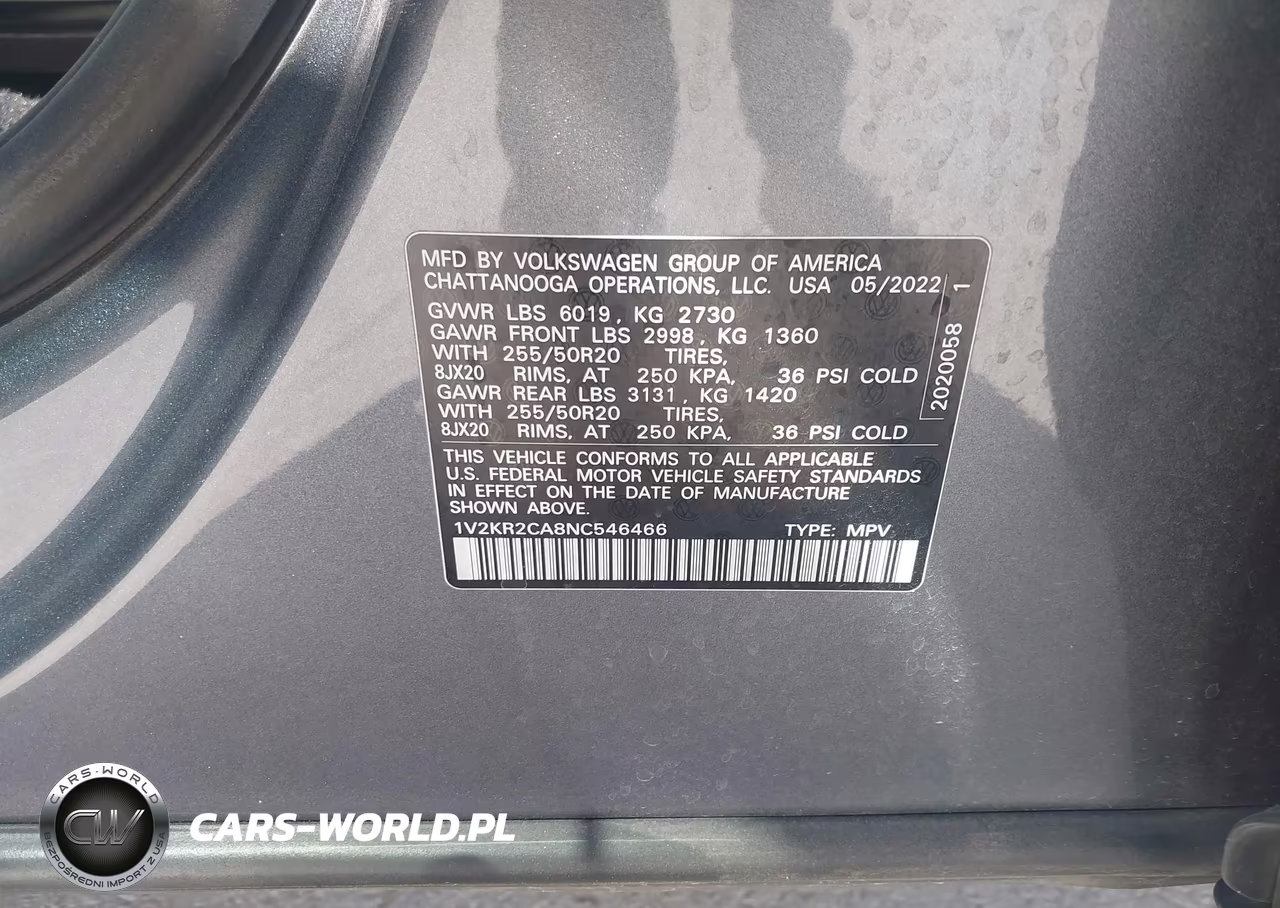 2022 Volkswagen Atlas 3.6L V6 Se W-Technology VIN:1V2KR2CA8NC546466 - 9