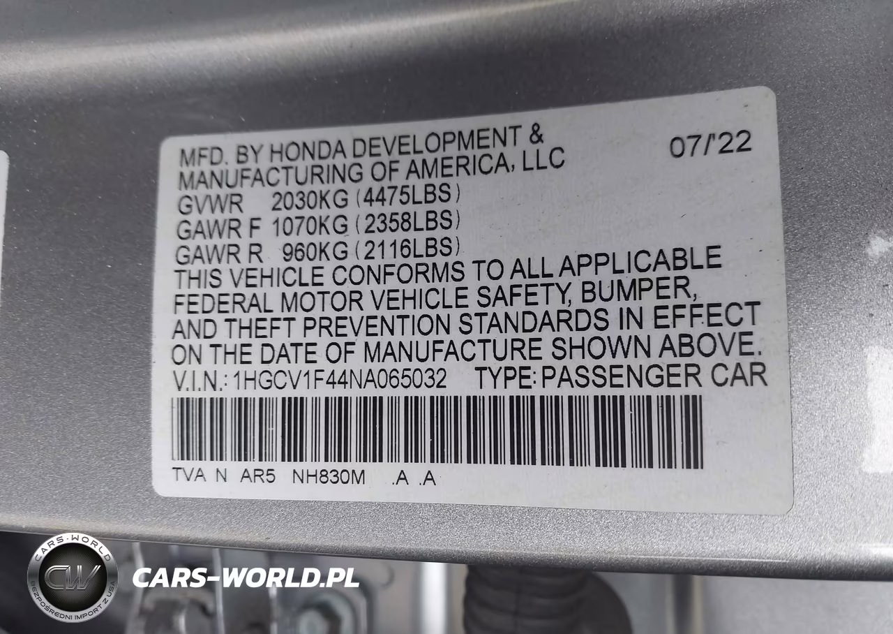 2022 Honda Accord Sport Special Edition VIN:1HGCV1F44NA065032 - 9