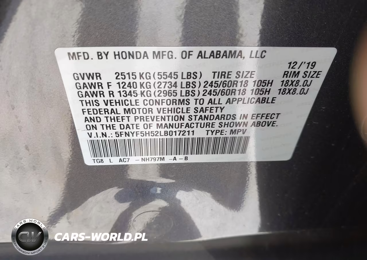 2020 Honda Pilot 2Wd Ex-L VIN:5FNYF5H52LB017211 - 9