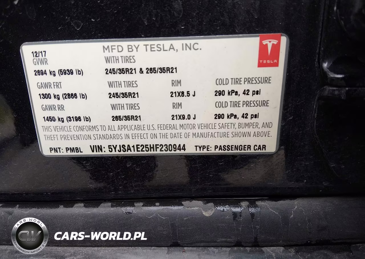 2017 Tesla Model S 100D-60D-75D-90D-P100D VIN:5YJSA1E25HF230944 - 9