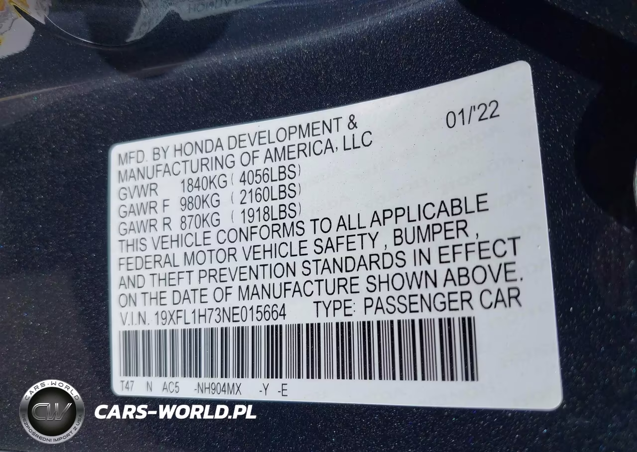 2022 Honda Civic Ex-L VIN:19XFL1H73NE015664 - 9