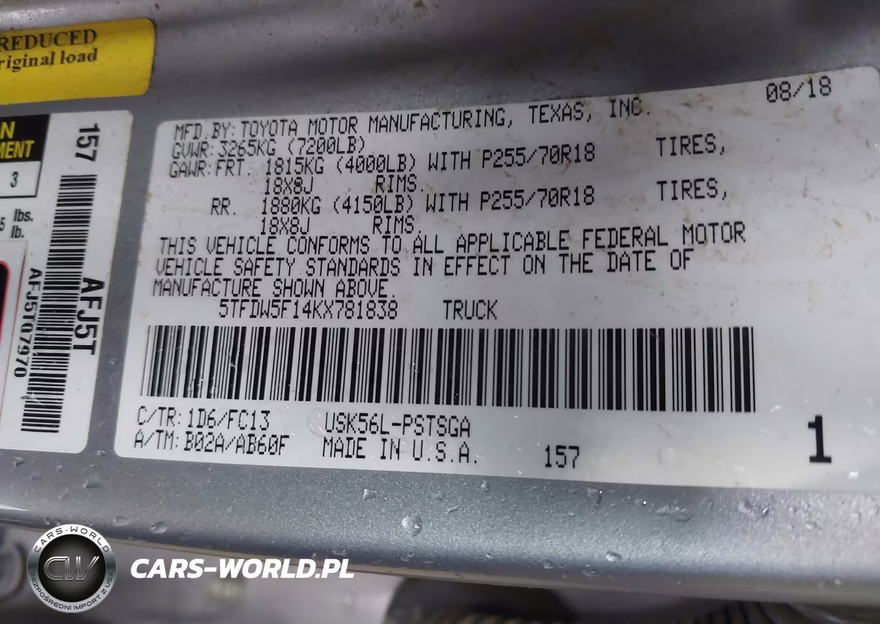 2019 Toyota Tundra Sr5 5.7L V8 VIN:5TFDW5F14KX781838 - 9