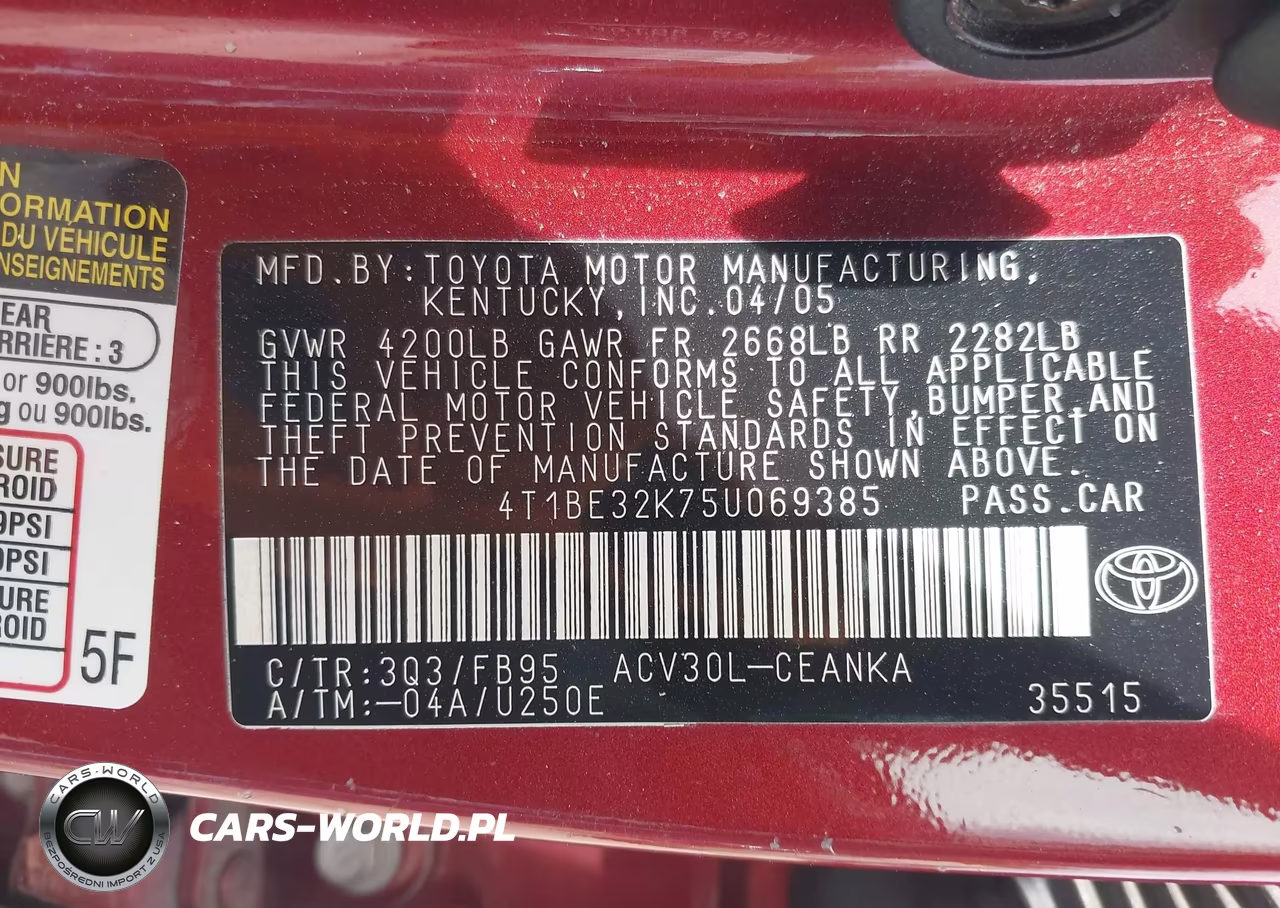 2005 Toyota Camry Le VIN:4T1BE32K75U069385 - 9