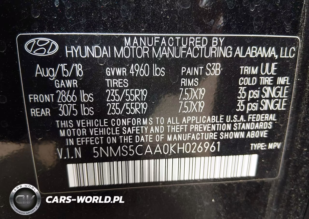 2019 Hyundai Santa Fe Ultimate 2.0T VIN:5NMS5CAA0KH026961 - 9