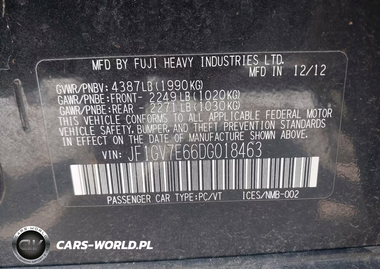 2013 Subaru Impreza Wrx VIN:JF1GV7E66DG018463 - 9