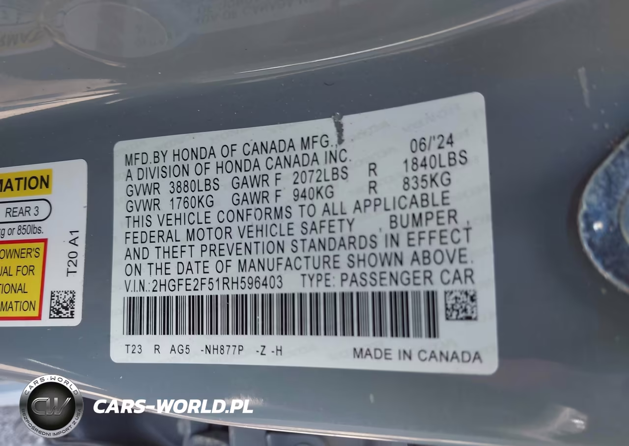 2024 Honda Civic Sport VIN:2HGFE2F51RH596403 - 9