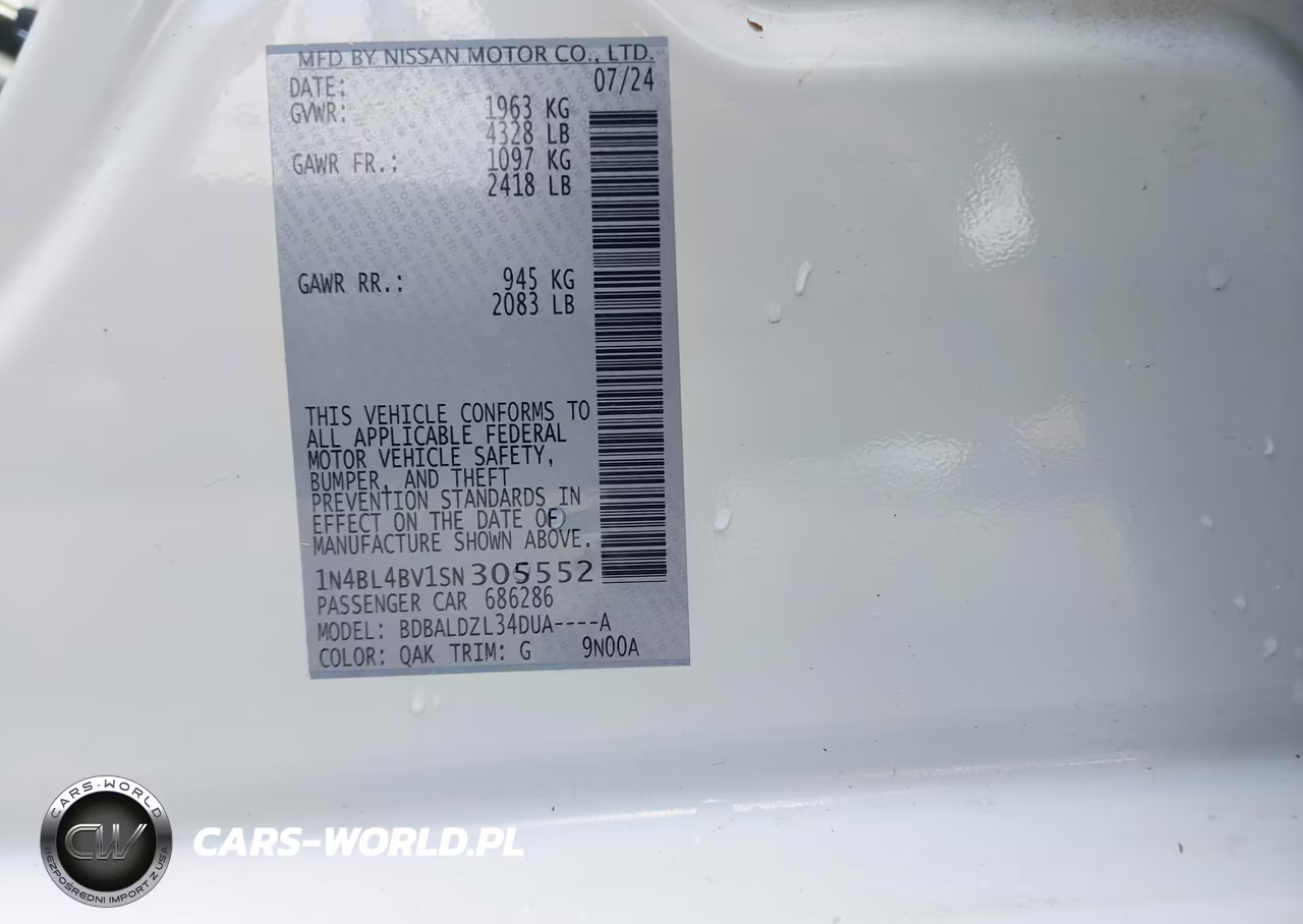 2025 Nissan Altima S Fwd VIN:1N4BL4BV1SN305552 - 9