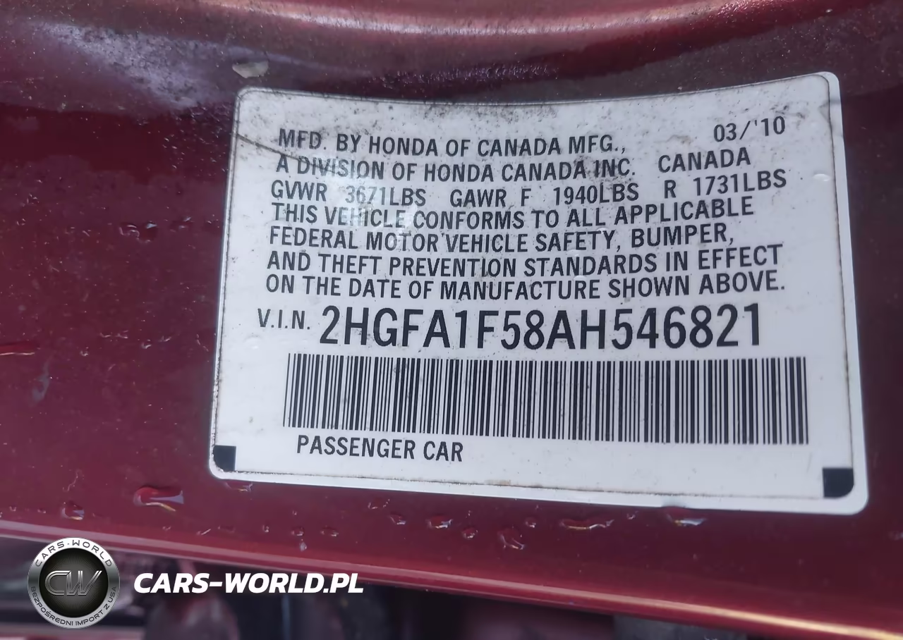 2010 Honda Civic Lx VIN:2HGFA1F58AH546821 - 9