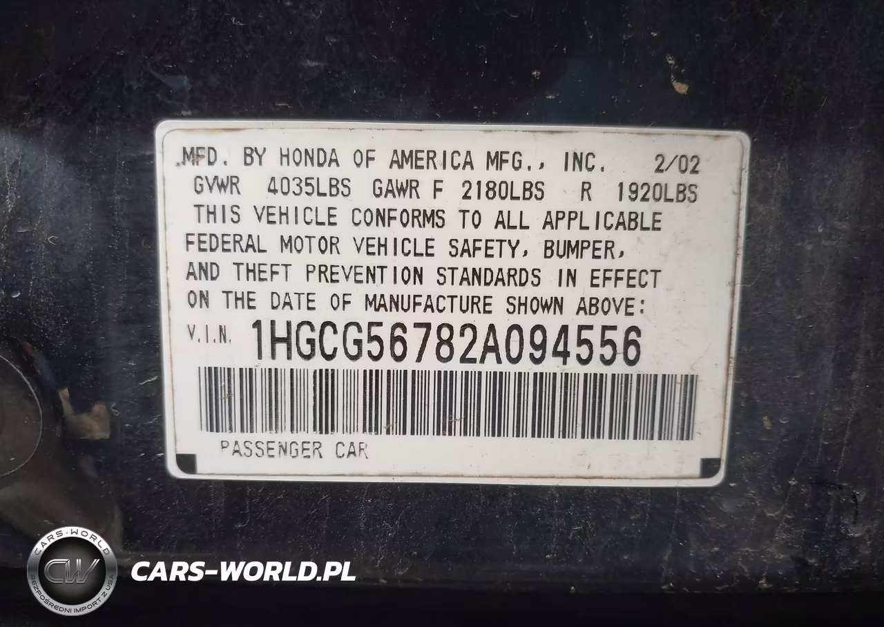 2002 Honda Accord 2.3 Se VIN:1HGCG56782A094556 - 9