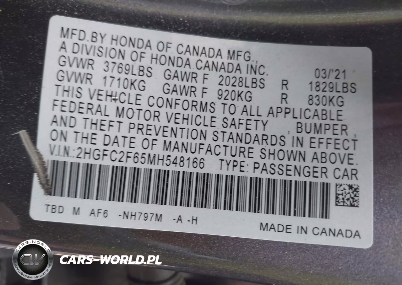 2021 Honda Civic Lx VIN:2HGFC2F65MH548166 - 9