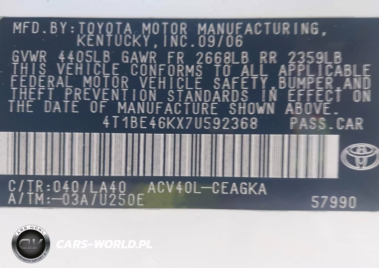 2007 Toyota Camry Xle VIN:4T1BE46KX7U592368 - 9