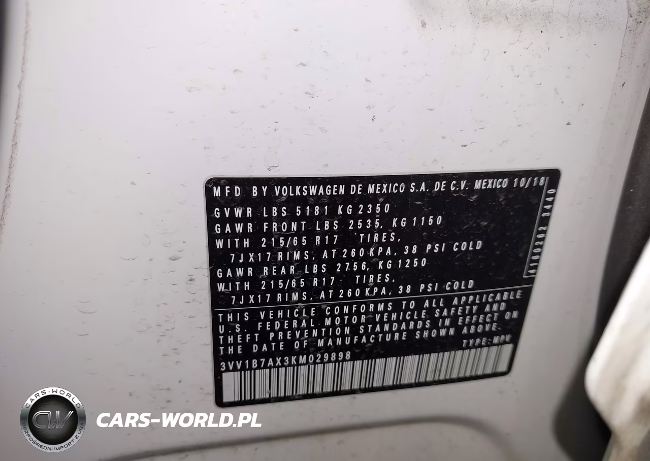 2019 Volkswagen Tiguan 2.0T S VIN:3VV1B7AX3KM029898 - 9