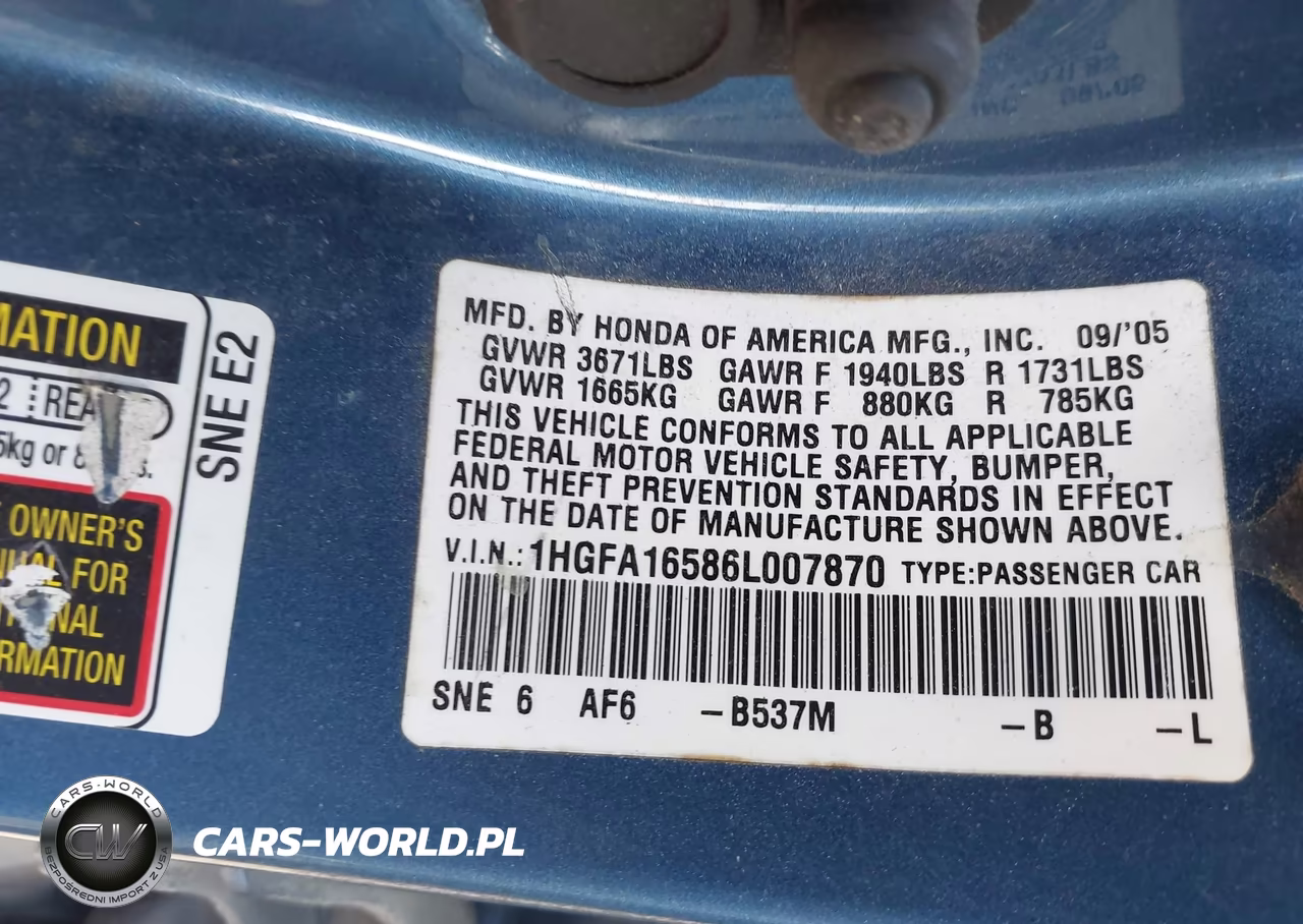 2006 Honda Civic Lx VIN:1HGFA16586L007870 - 9