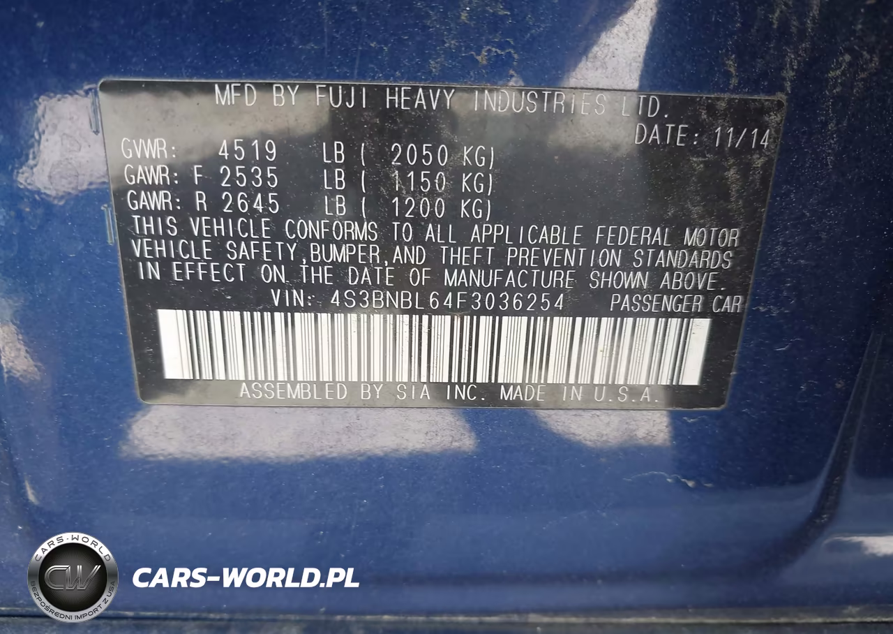 2015 Subaru Legacy 2.5I Limited VIN:4S3BNBL64F3036254 - 9