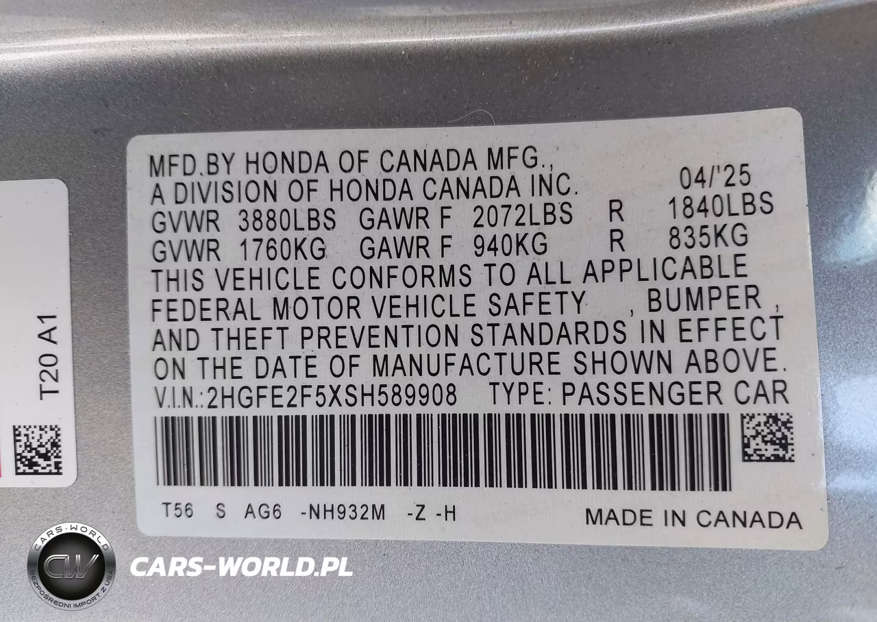 2025 Honda Civic Sport VIN:2HGFE2F5XSH589908 - 9
