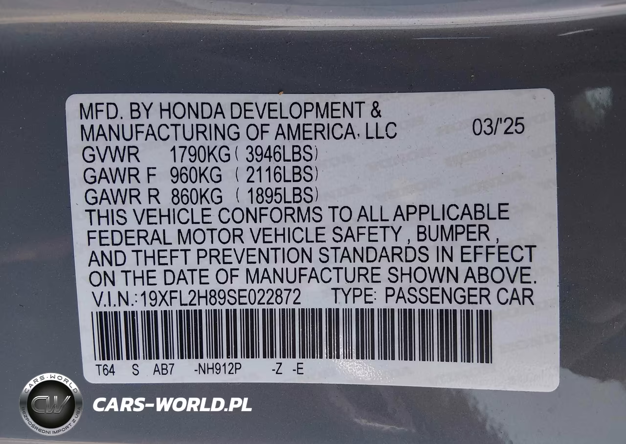 2025 Honda Civic Sedan Sport VIN:19XFL2H89SE022872 - 9