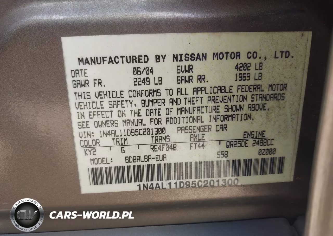 2005 Nissan Altima 2.5 S VIN:1N4AL11D95C201300 - 9
