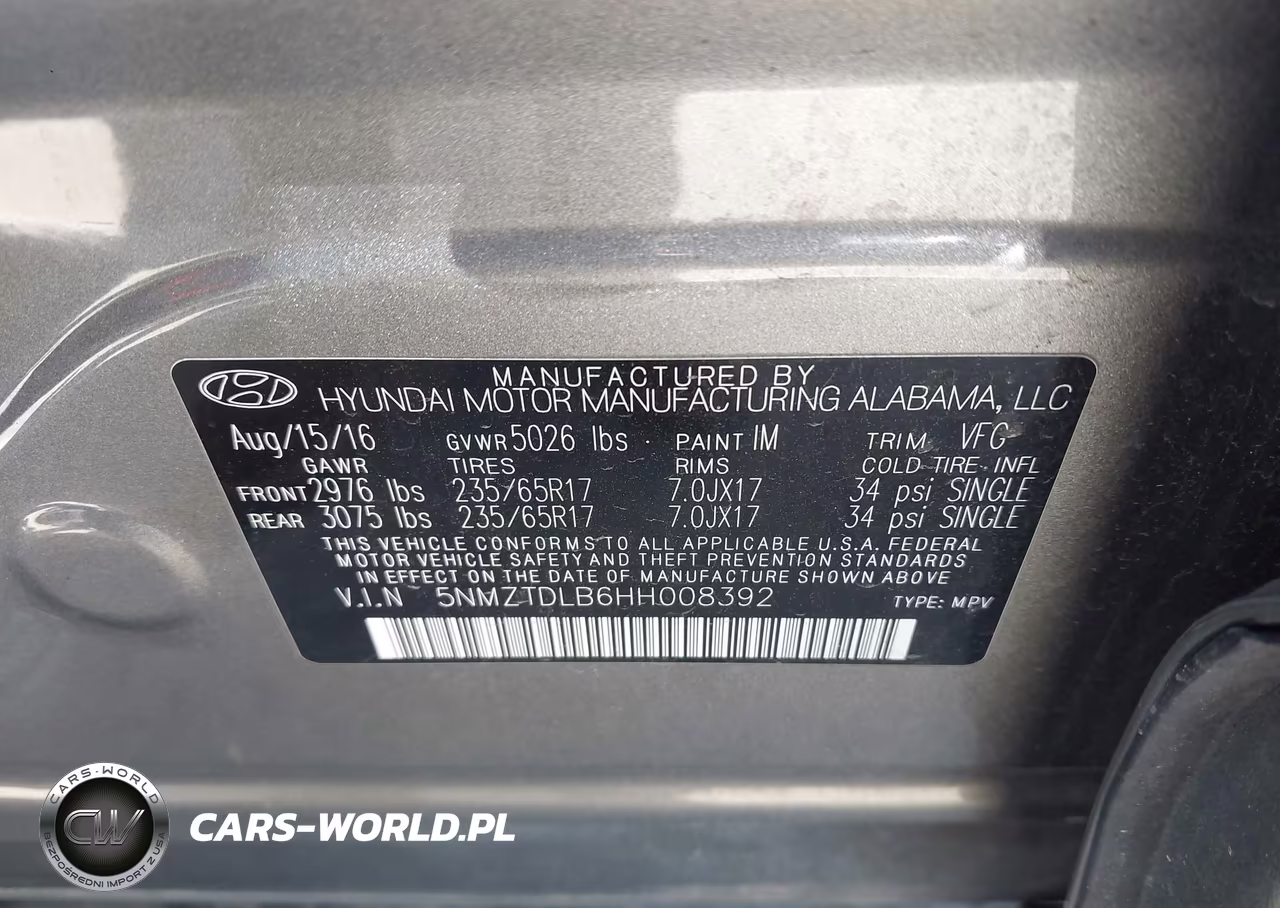 2017 Hyundai Santa Fe Sport 2.4L VIN:5NMZTDLB6HH008392 - 9