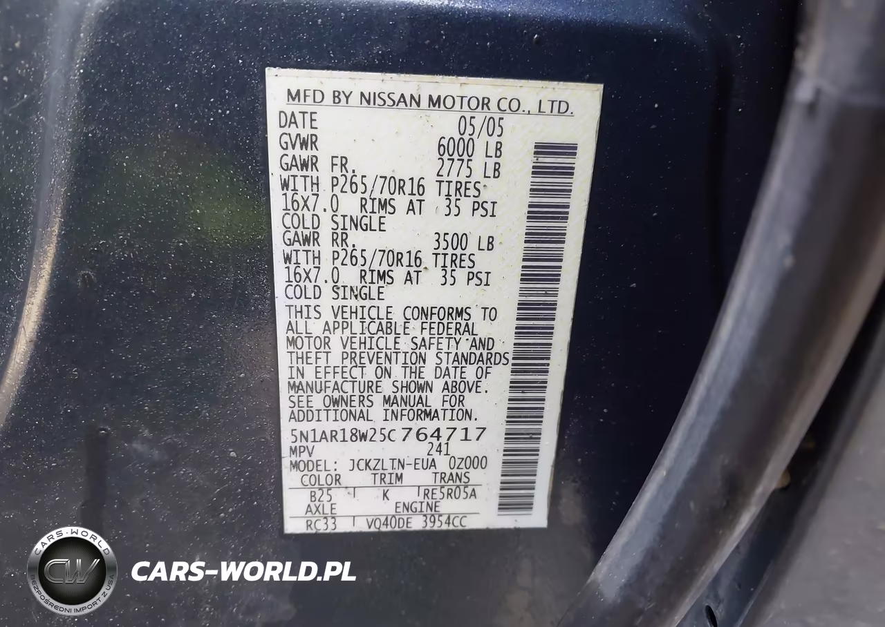 2005 Nissan Pathfinder Se VIN:5N1AR18W25C764717 - 9
