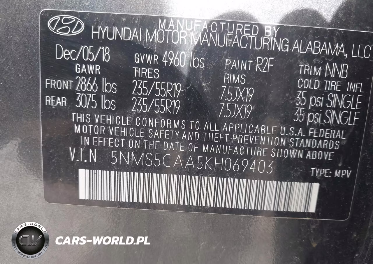 2019 Hyundai Santa Fe Limited 2.0T VIN:5NMS5CAA5KH069403 - 9