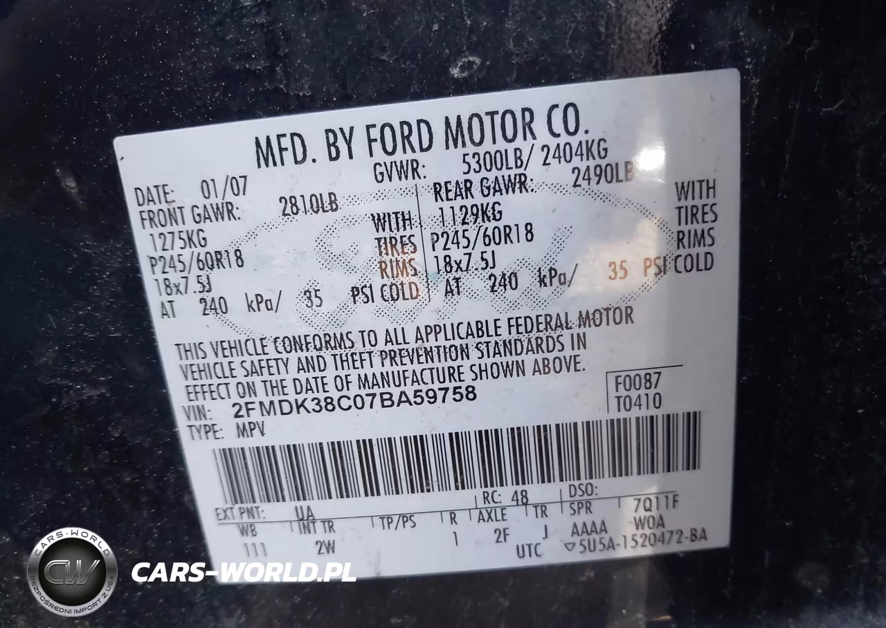 2007 Ford Edge Sel VIN:2FMDK38C07BA59758 - 9