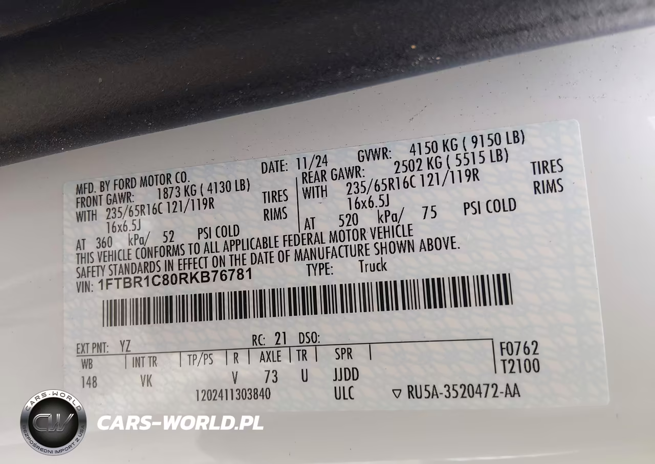 2024 Ford Transit-250 VIN:1FTBR1C80RKB76781 - 9