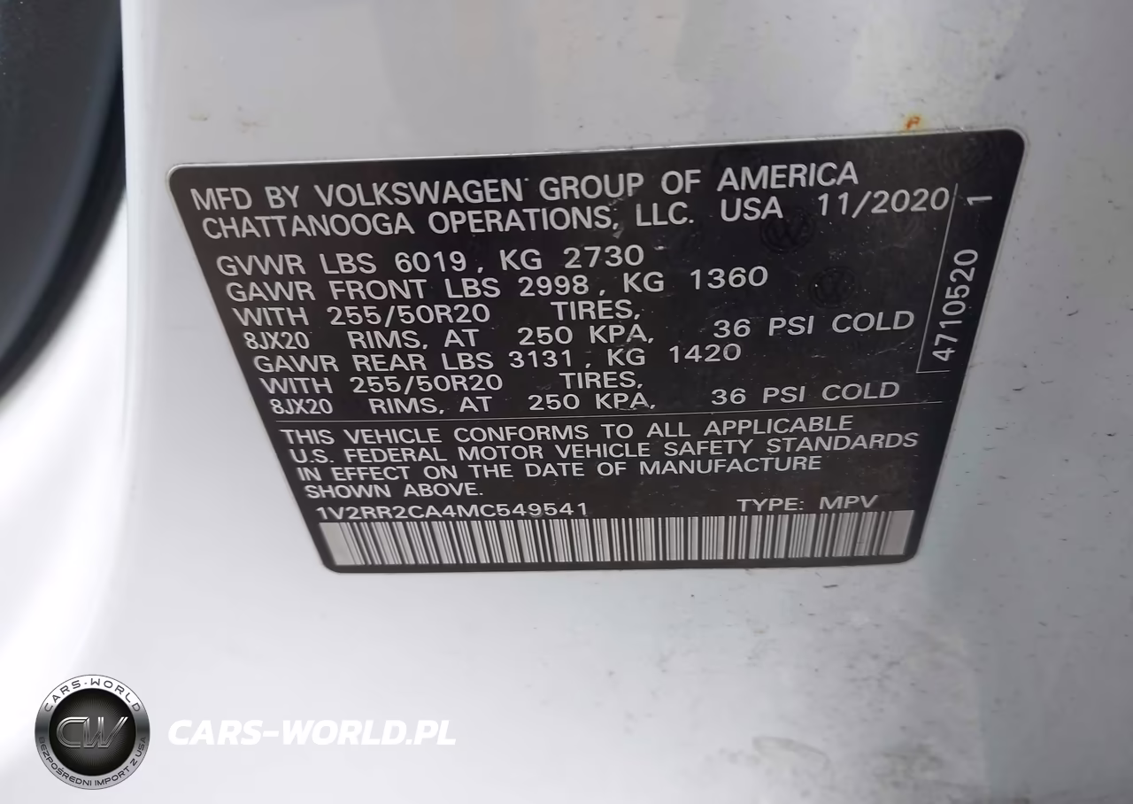 2021 Volkswagen Atlas 3.6L V6 Se W-Technology R-Line VIN:1V2RR2CA4MC549541 - 9