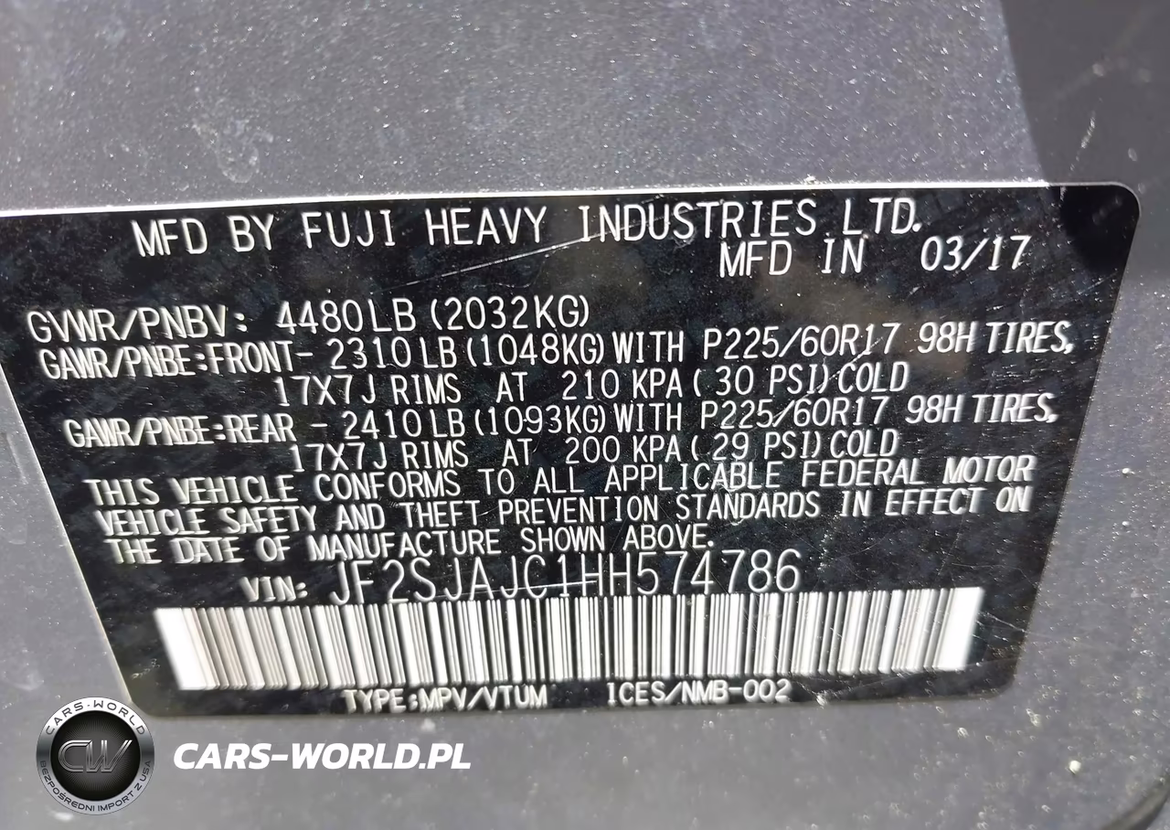 2017 Subaru Forester 2.5I Limited VIN:JF2SJAJC1HH574786 - 9