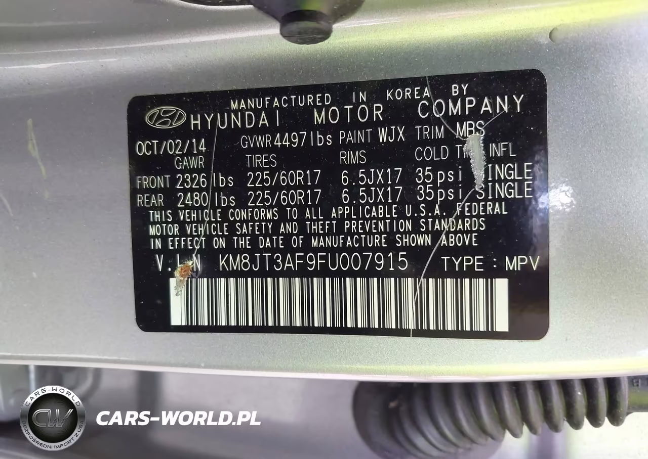 2015 Hyundai Tucson Gls VIN:KM8JT3AF9FU007915 - 9