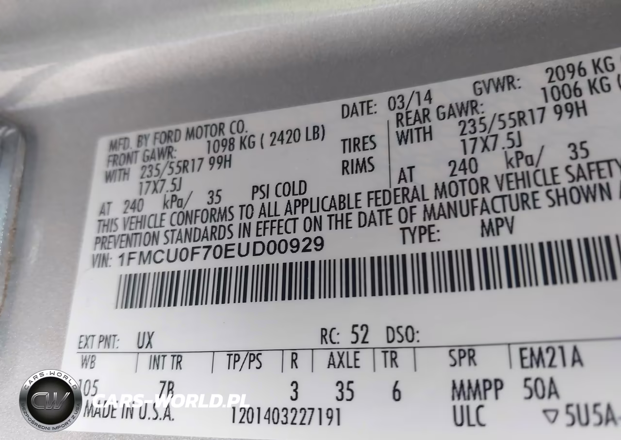 2014 Ford Escape S VIN:1FMCU0F70EUD00929 - 9