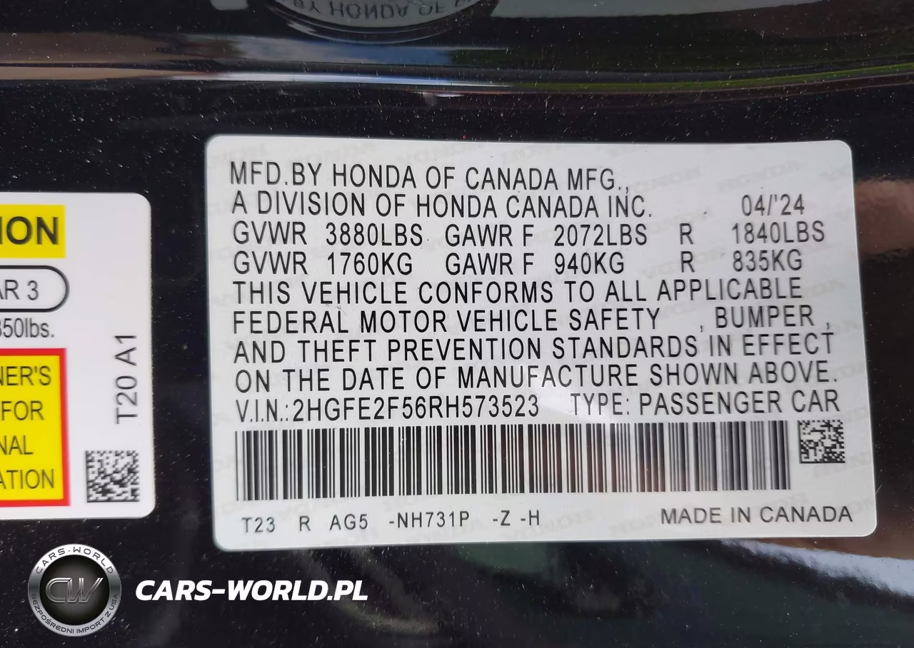 2024 Honda Civic Sport VIN:2HGFE2F56RH573523 - 9