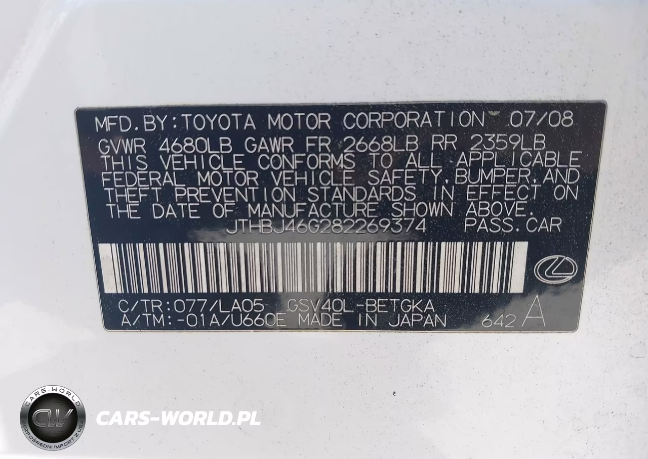 2008 Lexus Es 350 VIN:JTHBJ46G282269374 - 9