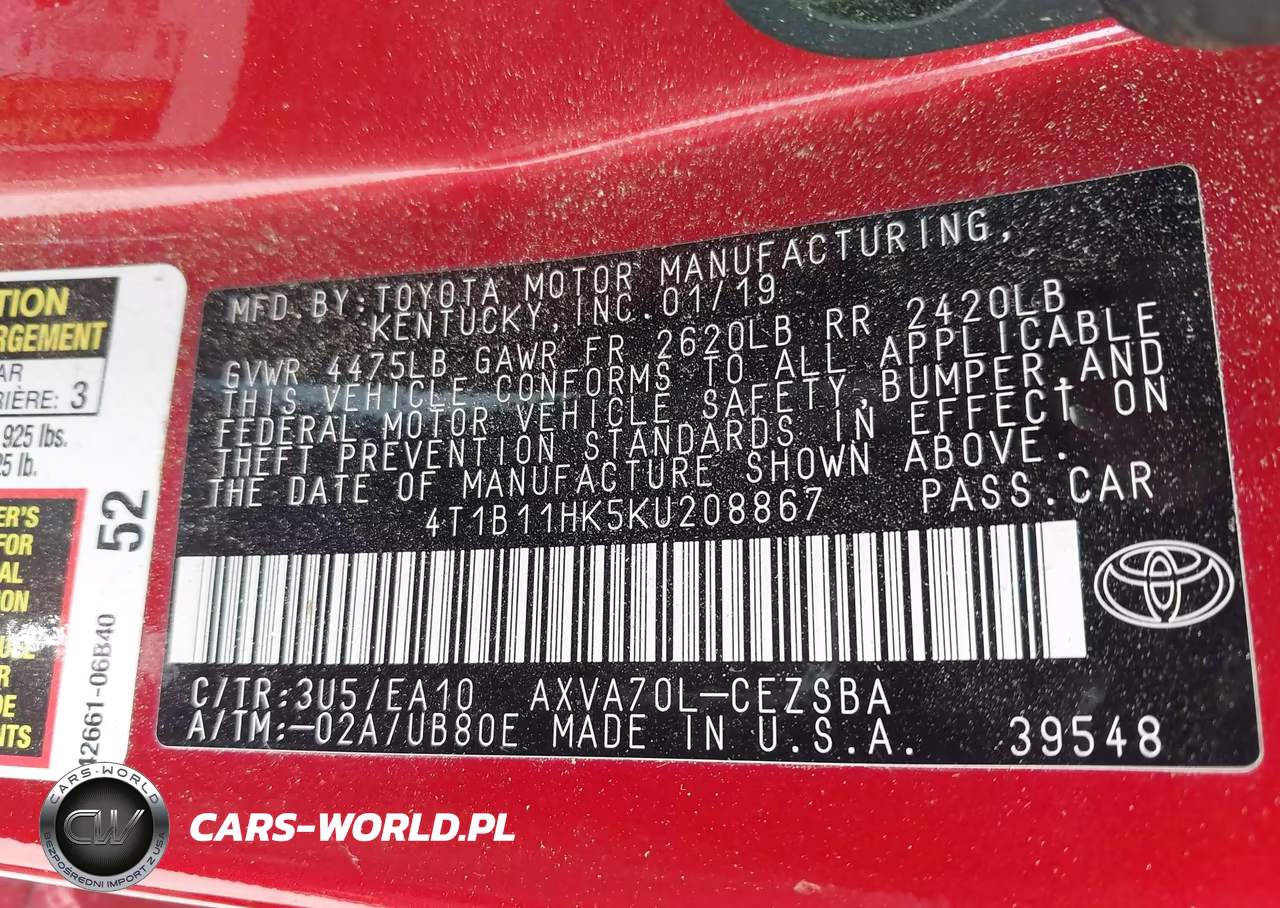 2019 Toyota Camry Se VIN:4T1B11HK5KU208867 - 9
