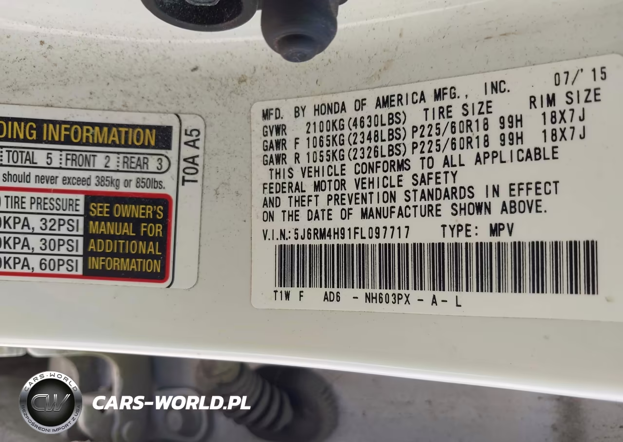 2015 Honda Cr-V Touring VIN:5J6RM4H91FL097717 - 9