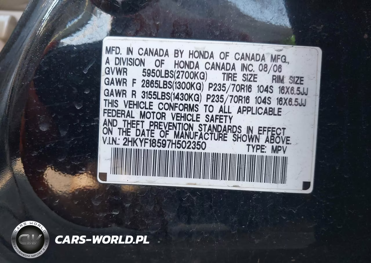 2007 Honda Pilot Ex-L VIN:2HKYF18597H502350 - 9