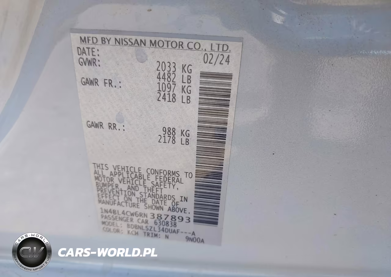 2024 Nissan Altima Sr Intelligent Awd VIN:1N4BL4CW6RN387893 - 9