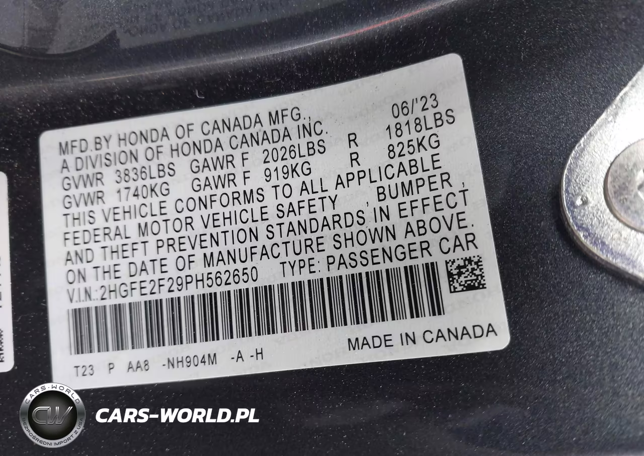 2023 Honda Civic Lx VIN:2HGFE2F29PH562650 - 9