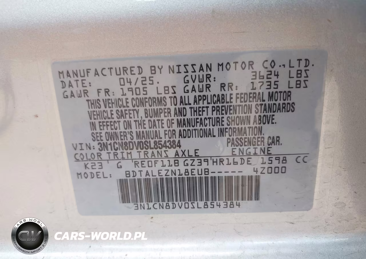 2025 Nissan Versa 1.6 S VIN:3N1CN8DV0SL854384 - 9