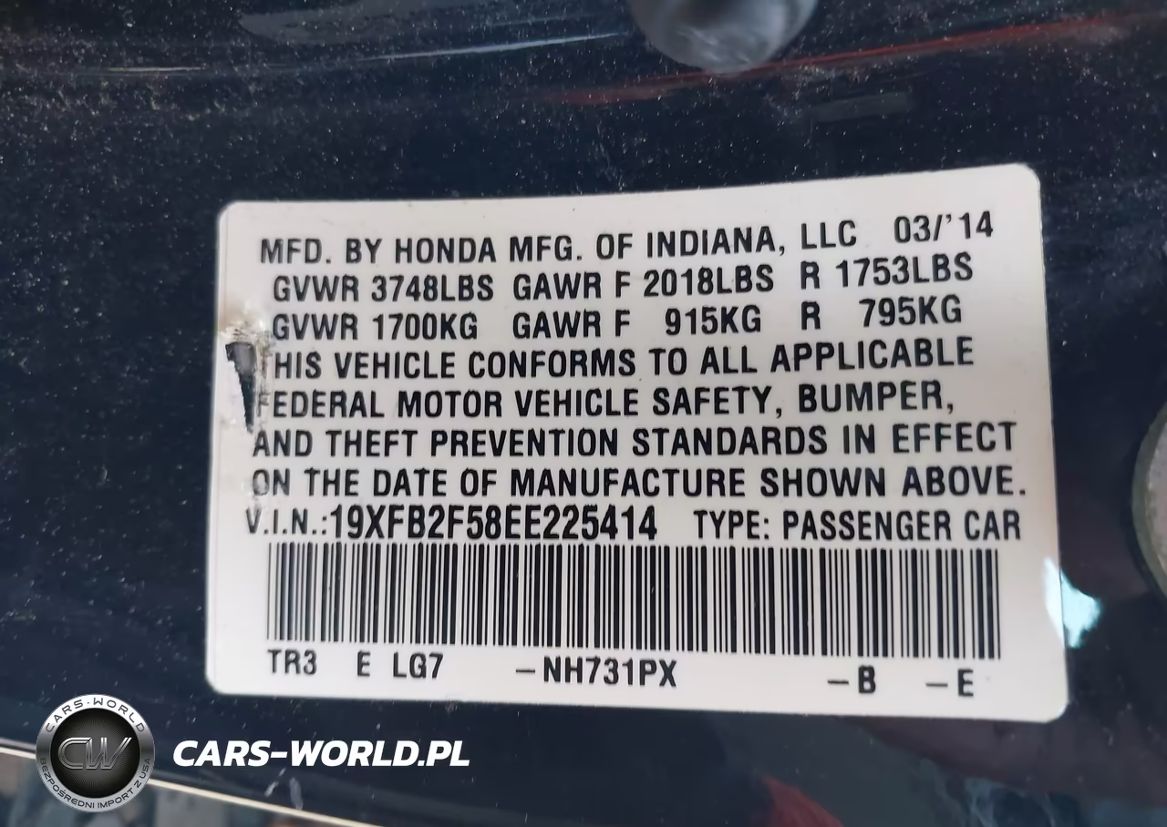 2014 Honda Civic Lx VIN:19XFB2F58EE225414 - 9