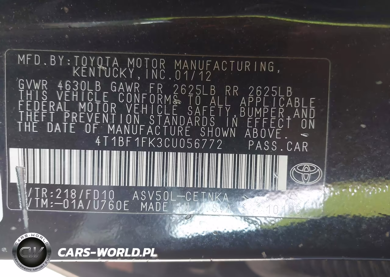 2012 Toyota Camry Le VIN:4T1BF1FK3CU056772 - 9