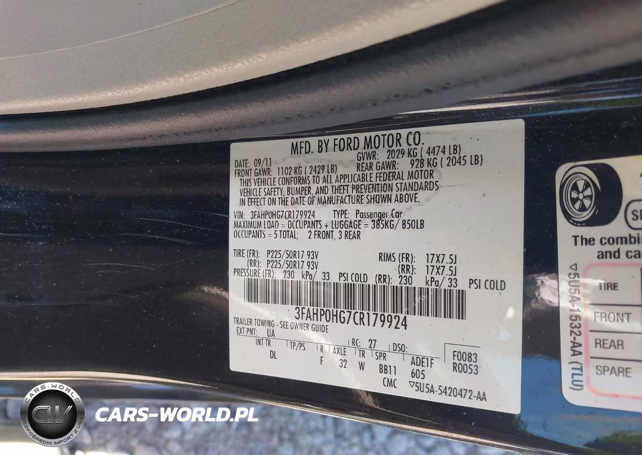 2012 Ford Fusion Se VIN:3FAHP0HG7CR179924 - 9