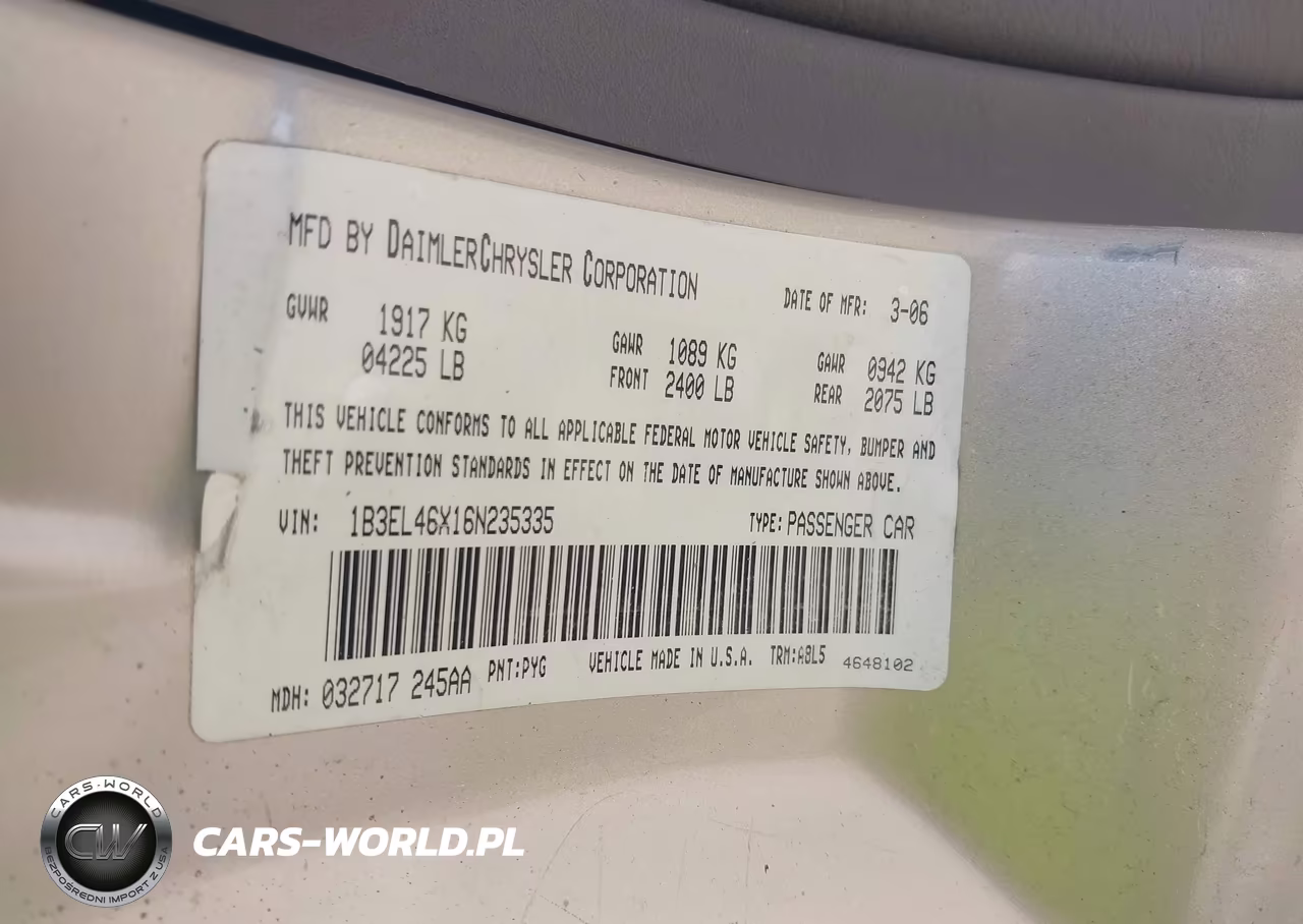 2006 Dodge Stratus Sxt VIN:1B3EL46X16N235335 - 9