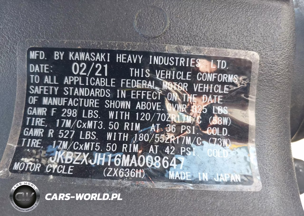 2021 Kawasaki Zx636 K VIN:JKBZXJH16MA008647 - 10