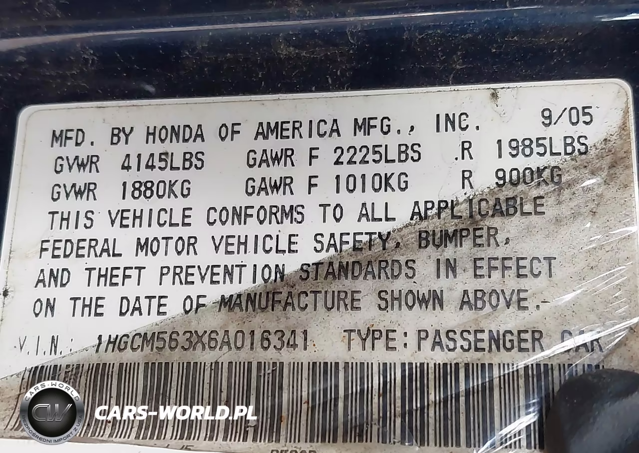 2006 Honda Accord 2.4 Se VIN:1HGCM563X6A016341 - 9
