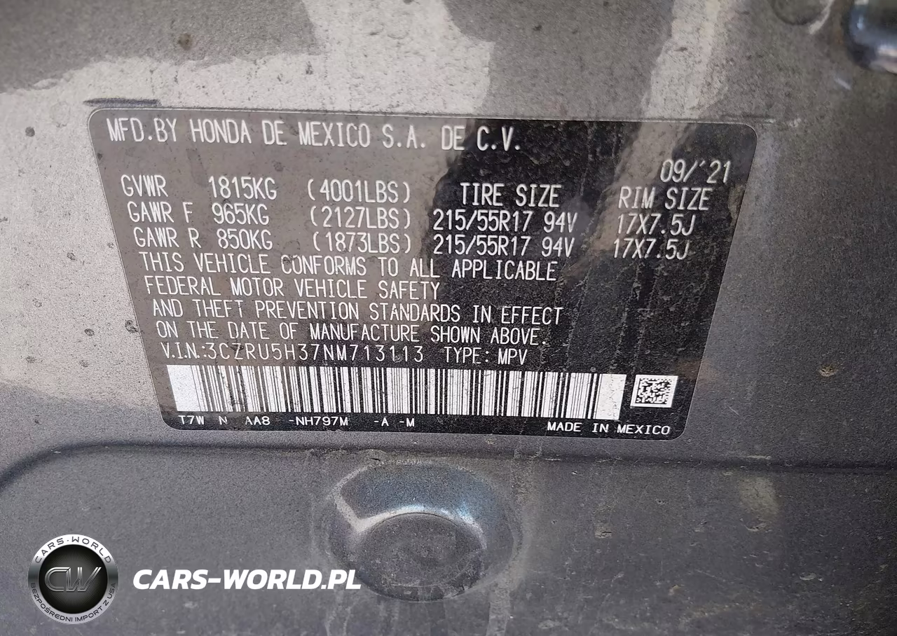 2022 Honda Hr-V 2Wd Lx VIN:3CZRU5H37NM713113 - 9