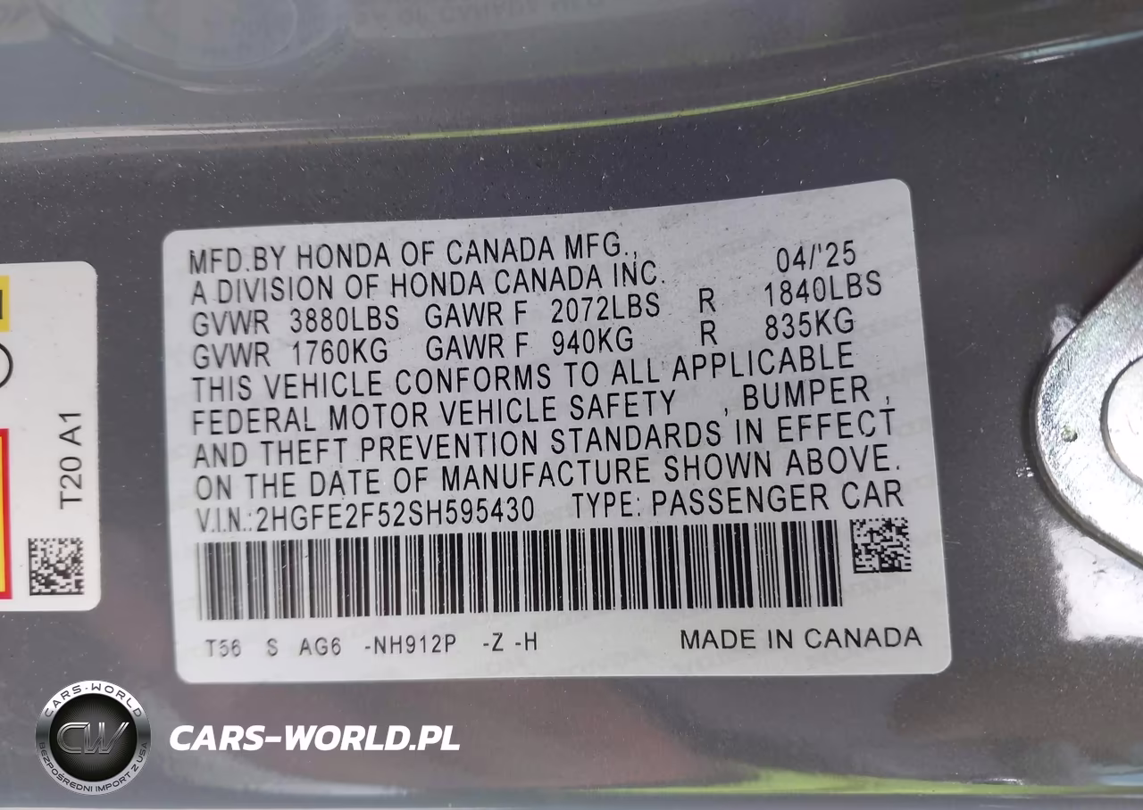 2025 Honda Civic Sport VIN:2HGFE2F52SH595430 - 9