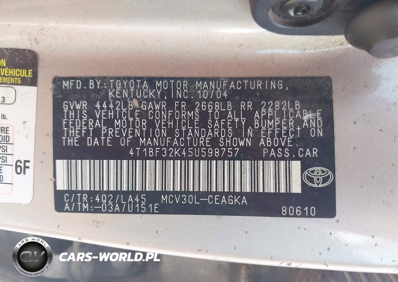 2005 Toyota Camry Xle V6 VIN:4T1BF32K45U598757 - 9