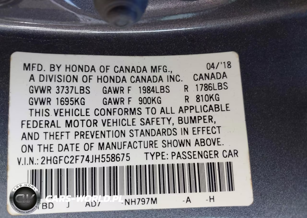2018 Honda Civic Ex VIN:2HGFC2F74JH558675 - 9